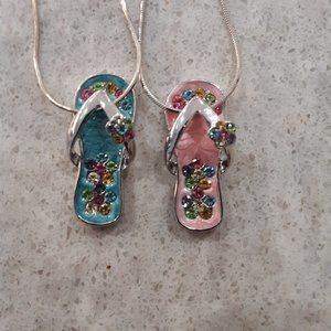Flip Flop Charm Necklace Pair Pink Blue 16"